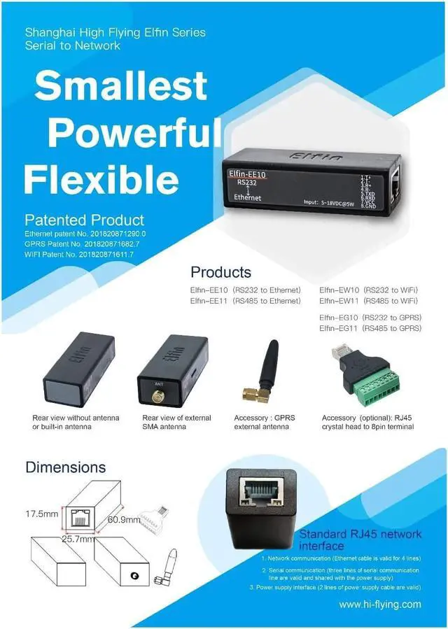 Alt view image 2 of 7 - FH HF Serial Port RS485 to Ethernet Device Server Module Support Elfin-EE11 TCP/IP Telnet Modbus TCP Protocol (Whole Set)