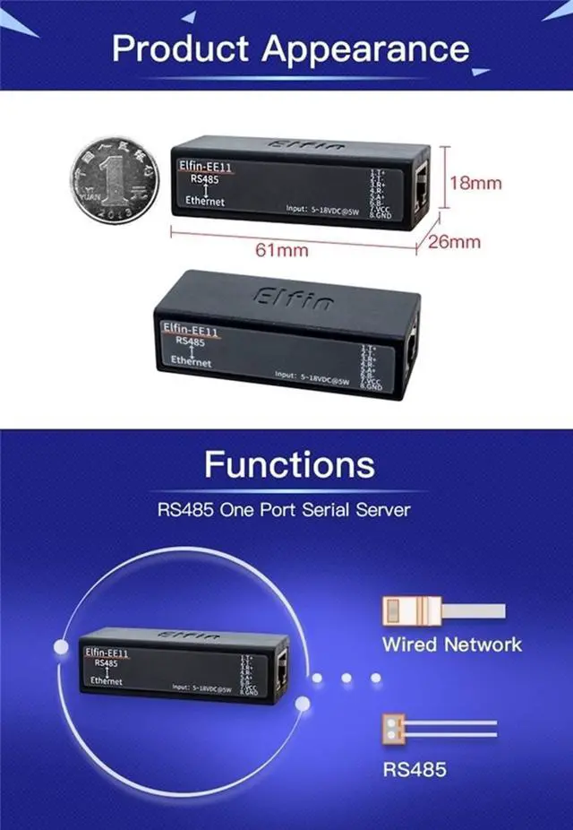 Alt view image 6 of 7 - FH HF Serial Port RS485 to Ethernet Device Server Module Support Elfin-EE11 TCP/IP Telnet Modbus TCP Protocol (Whole Set)