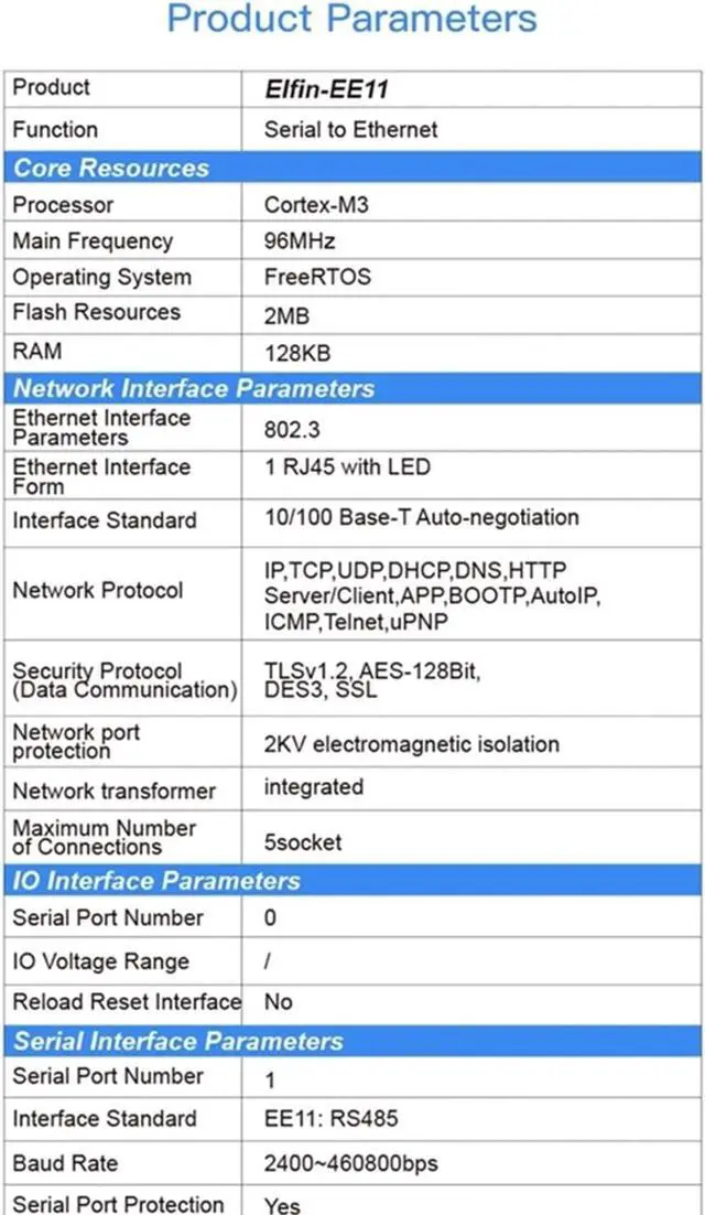 Alt view image 4 of 7 - FH HF Serial Port RS485 to Ethernet Device Server Module Support Elfin-EE11 TCP/IP Telnet Modbus TCP Protocol (Whole Set)