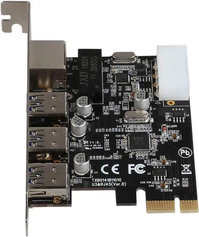 Alt view image 3 of 4 - PCI-E to External 3 Ports 5Gbps USB 3.0 HUB + RJ-45 Gigabit Ethernet Network Card 10/100/1000Mbps PCI Express USB3.0 LAN Adapter Combo Controller Card Compatible with USB 2.0 USB1.1 Devices