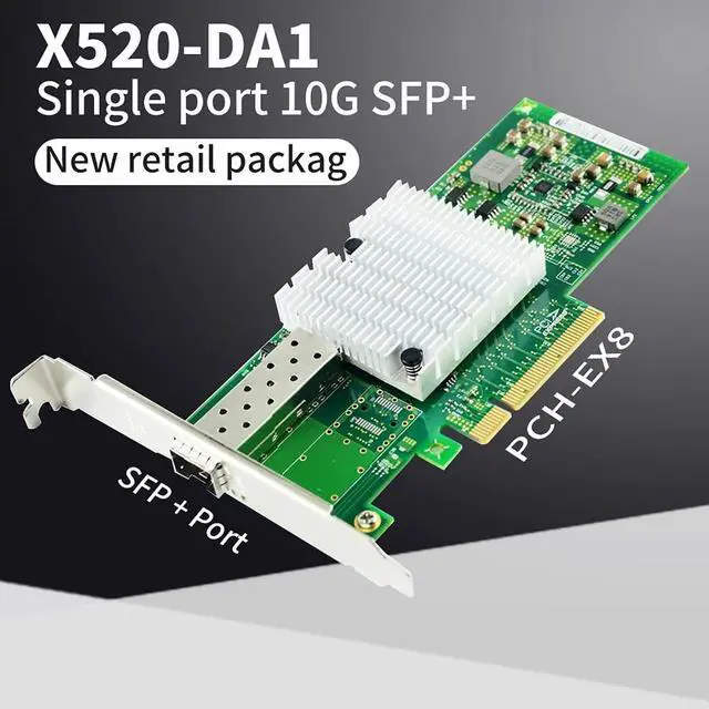 Alt view image 2 of 7 - 10Gb PCI-E X8 X16 Network Card 10 Gigabit SFP+ Port Ethernet Fiber NIC Card Support Windows Server, Win 7/8/10/Visa, Linux, VMware (Single SFP+ Port)