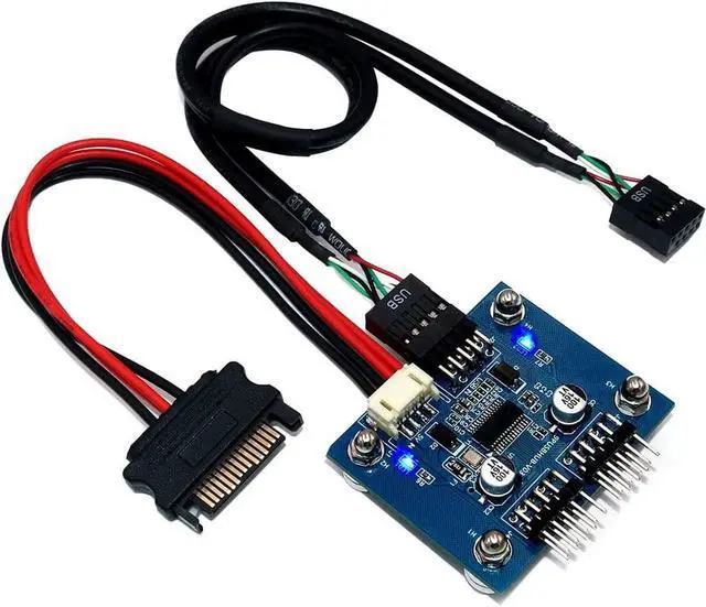 Main image of USB 2.0 9pin Header 1 to 2 Extension Hub Splitter Adapter-Converter MB USB 2.0 Male to 2 Male-30CM 9-pin Cable (90 Degree+SATA Cable)