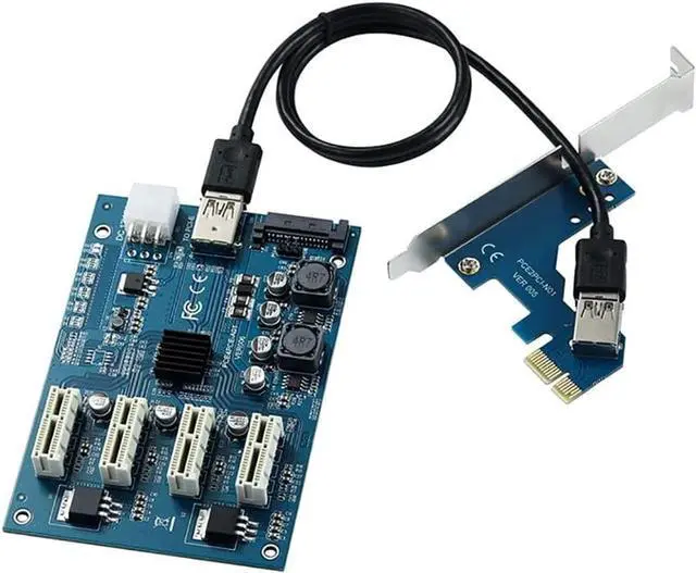 Main image of PCI-E 1X to PCIE 4 Slots Adapter Card PCI Express Expansion Card 1 to 4 PCIe Slot Riser with 6Pin/SATA 15Pin Port