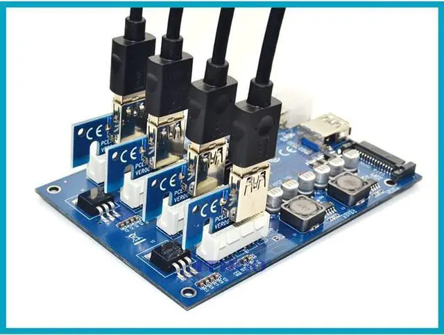 Alt view image 3 of 7 - PCI-E 1X to PCIE 4 Slots Adapter Card PCI Express Expansion Card 1 to 4 PCIe Slot Riser with 6Pin/SATA 15Pin Port