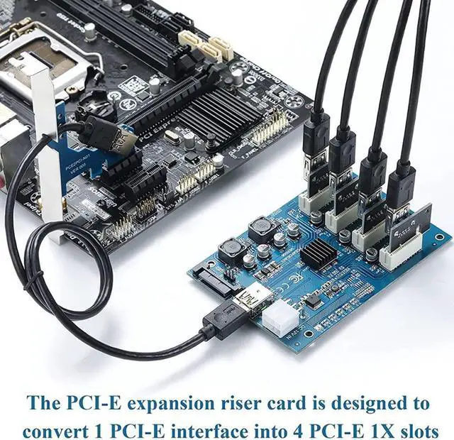 Alt view image 2 of 7 - PCI-E 1X to PCIE 4 Slots Adapter Card PCI Express Expansion Card 1 to 4 PCIe Slot Riser with 6Pin/SATA 15Pin Port