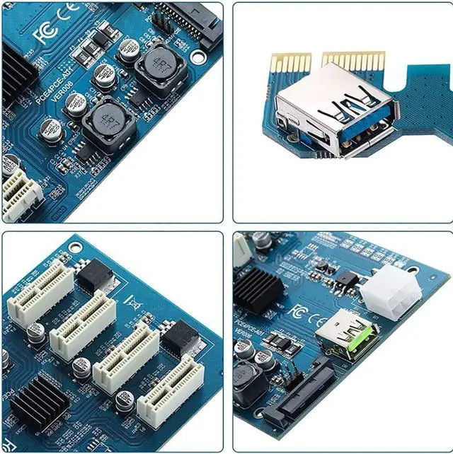 Alt view image 4 of 7 - PCI-E 1X to PCIE 4 Slots Adapter Card PCI Express Expansion Card 1 to 4 PCIe Slot Riser with 6Pin/SATA 15Pin Port