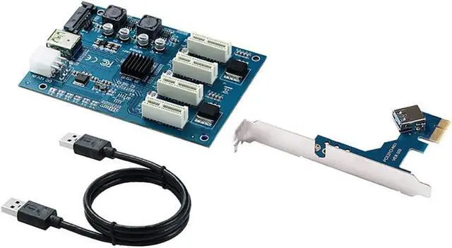 Alt view image 7 of 7 - PCI-E 1X to PCIE 4 Slots Adapter Card PCI Express Expansion Card 1 to 4 PCIe Slot Riser with 6Pin/SATA 15Pin Port