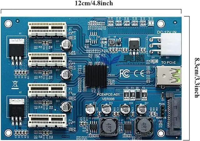 Alt view image 6 of 7 - PCI-E 1X to PCIE 4 Slots Adapter Card PCI Express Expansion Card 1 to 4 PCIe Slot Riser with 6Pin/SATA 15Pin Port