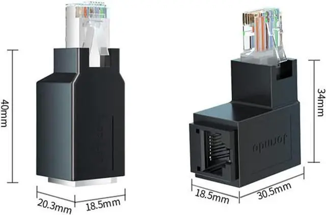 Alt view image 6 of 6 - RJ45 Male to Female Ethernet Adapter Cat6 Ethernet LAN Extension Cable Adapter RJ45 Cat6 Extender Connector for Computer Notebook TV Single Cat6 Ethernet Port (Down Angle)