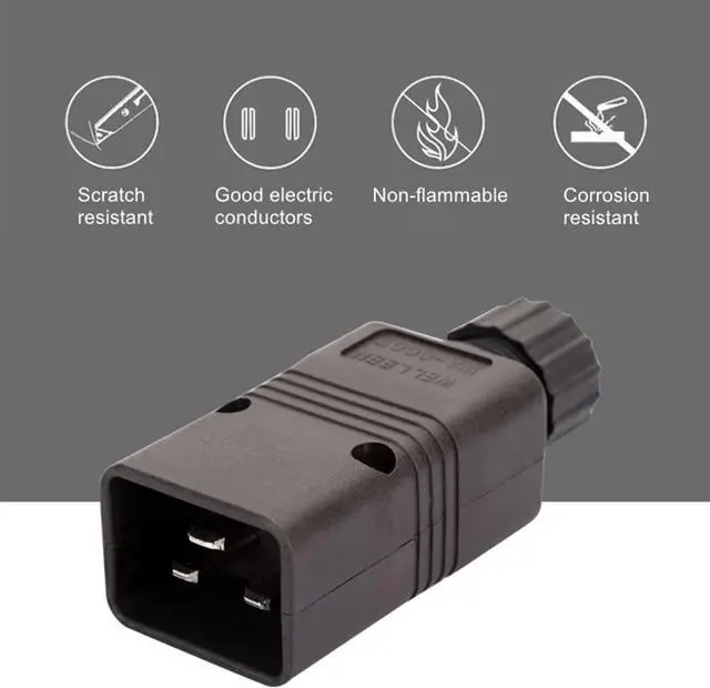 Alt view image 2 of 5 - PDU/UPS Socket Standard IEC320 C19 C20 16A 250V Removable Plug Power Adapter Power Female Male Cable Cord Connector (C20 Male)