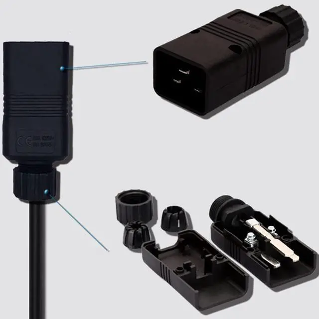 Alt view image 5 of 5 - PDU/UPS Socket Standard IEC320 C19 C20 16A 250V Removable Plug Power Adapter Power Female Male Cable Cord Connector (C20 Male)