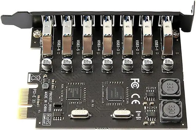 Alt view image 4 of 5 - 7 Ports USB 3.0 to Pcie 1X Adapter Card Super Fast 5Gbps No Additional Power Supply PCI Express USB 3.0 Expansion Card for Windows 10/8.1/8/7/XP (with NEC+VIA Chip)