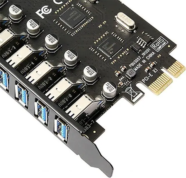 Alt view image 3 of 5 - 7 Ports USB 3.0 to Pcie 1X Adapter Card Super Fast 5Gbps No Additional Power Supply PCI Express USB 3.0 Expansion Card for Windows 10/8.1/8/7/XP (with NEC+VIA Chip)
