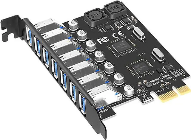 Main image of 7 Ports USB 3.0 to Pcie 1X Adapter Card Super Fast 5Gbps No Additional Power Supply PCI Express USB 3.0 Expansion Card for Windows 10/8.1/8/7/XP (with NEC+VIA Chip)