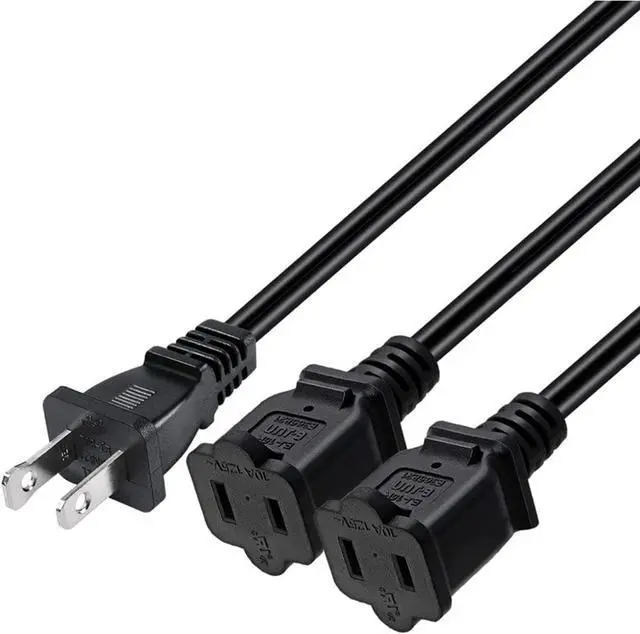 Main image of 2ft(0.64m) 1-15P to Dual 1-15R Power Extension Cord Splitter US AC 2-Prong Polarized Power Cable 1 to 3 Outlet Adapter ETL Listed (180 Degree Angle)