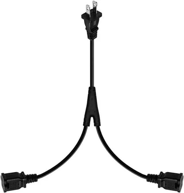 Alt view image 5 of 5 - 2ft(0.64m) 1-15P to Dual 1-15R Power Extension Cord Splitter US AC 2-Prong Polarized Power Cable 1 to 3 Outlet Adapter ETL Listed (180 Degree Angle)