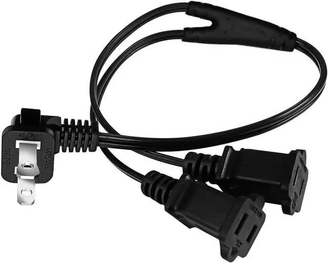 Alt view image 2 of 6 - 2ft(0.64m) 1-15P to Dual 1-15R Power Extension Cord Splitter US AC 2-Prong Polarized Power Cable 1 to 3 Outlet Adapter ETL Listed (90 Degree Angle)