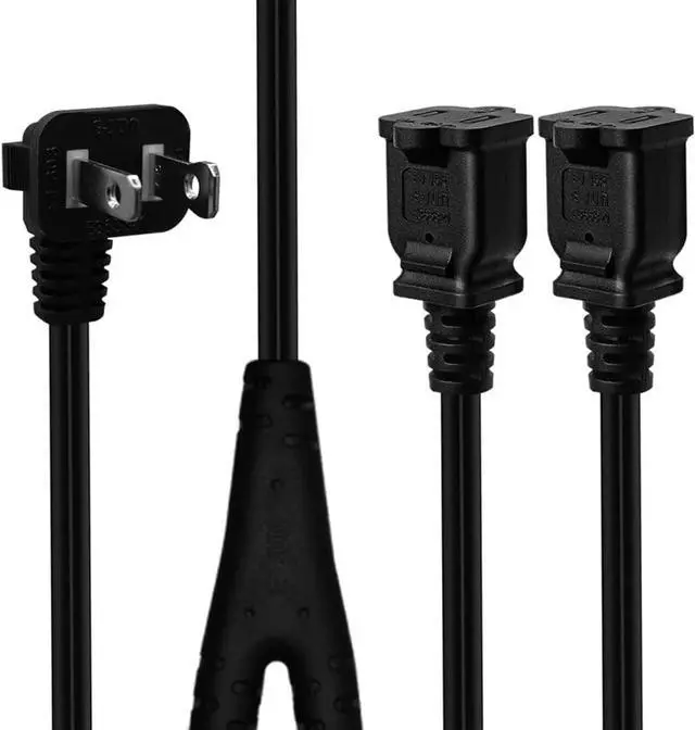 Alt view image 3 of 6 - 2ft(0.64m) 1-15P to Dual 1-15R Power Extension Cord Splitter US AC 2-Prong Polarized Power Cable 1 to 3 Outlet Adapter ETL Listed (90 Degree Angle)