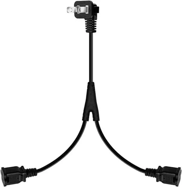 Alt view image 4 of 6 - 2ft(0.64m) 1-15P to Dual 1-15R Power Extension Cord Splitter US AC 2-Prong Polarized Power Cable 1 to 3 Outlet Adapter ETL Listed (90 Degree Angle)