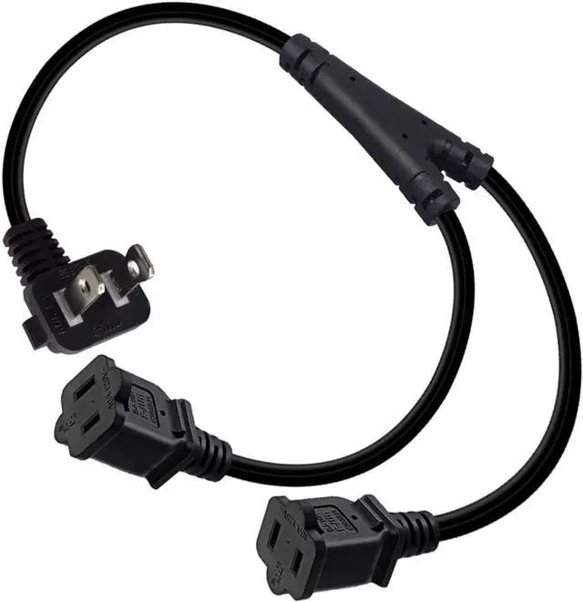 Alt view image 6 of 6 - 2ft(0.64m) 1-15P to Dual 1-15R Power Extension Cord Splitter US AC 2-Prong Polarized Power Cable 1 to 3 Outlet Adapter ETL Listed (90 Degree Angle)
