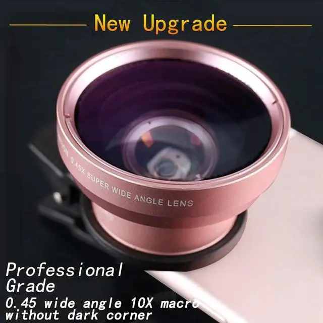 Alt view image 3 of 7 - 37mm Universal Professional Phone Lens Kit 2 in 1 Lens 49UV Universal Professional 0.45x Super Wide-Angle+12.5X Macro HD Camera Lens with Lens Clip for Phone Tablet Android (Rose Pink)