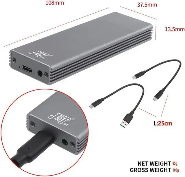 Alt view image 2 of 6 - USB-C to 16+12 Pin SSD Mobile Box Aluminum Alloy USB C 3.0 HDD Enclosure Compatible for MacBook Air Pro 2013 2014 2015 2016 SSD Portable Case