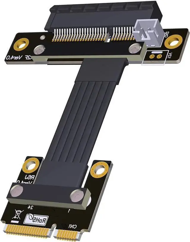 Alt view image 2 of 3 - Mini-Pcie Wireless Network Card to Pcie 4.0 x1/ x4/ x16 Riser Extension Cable PCIe 4.0 mPCIe M.2 NVME SSD Motherboard Riser Ribbon Extender (25cm,Pcie4.0 4X R62JF)