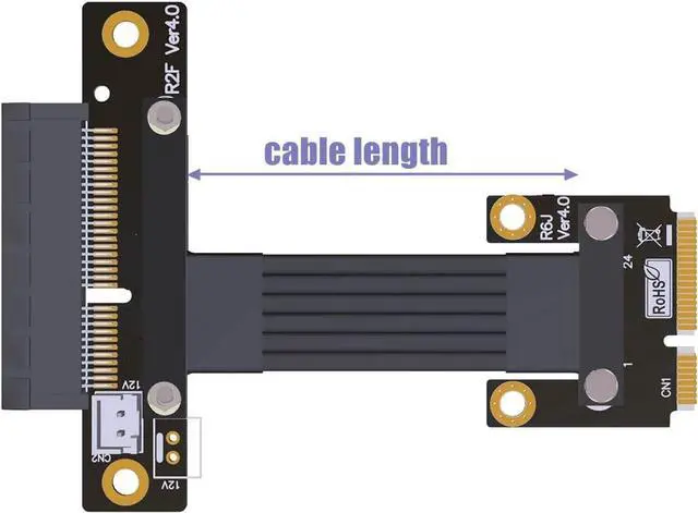 Alt view image 3 of 3 - Mini-Pcie Wireless Network Card to Pcie 4.0 x1/ x4/ x16 Riser Extension Cable PCIe 4.0 mPCIe M.2 NVME SSD Motherboard Riser Ribbon Extender (25cm,Pcie4.0 4X R62JF)