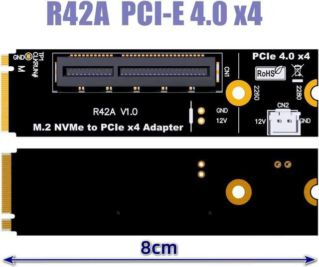 Alt view image 2 of 7 - NVMe M2 Key-M to PCI-e 4.0 4X 1X Slot Riser Card with 4 Pin MOLEX Power Cable M.2 2260 2280 SSD Port to PCIE Adapter Converter Multiplier for BTC Miner Mining (R42A)
