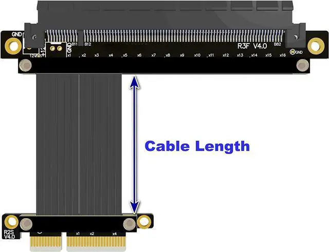 Alt view image 3 of 7 - PCI-E 4.0 Extension Cable 32G/BPS PCI Express Gen4 16x to 4X Riser Card New Shielding Graphics Card 4.0 x16 x4 PCIE Riser Extender for GTX3080ti RX5700xt GPU 1U Server (0.25m,R23SF)