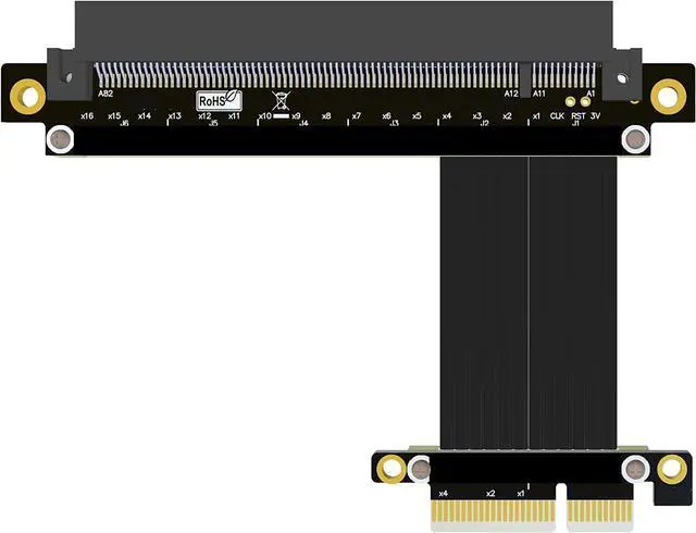 Alt view image 4 of 7 - PCI-E 4.0 Extension Cable 32G/BPS PCI Express Gen4 16x to 4X Riser Card New Shielding Graphics Card 4.0 x16 x4 PCIE Riser Extender for GTX3080ti RX5700xt GPU 1U Server (0.25m,R23SF)