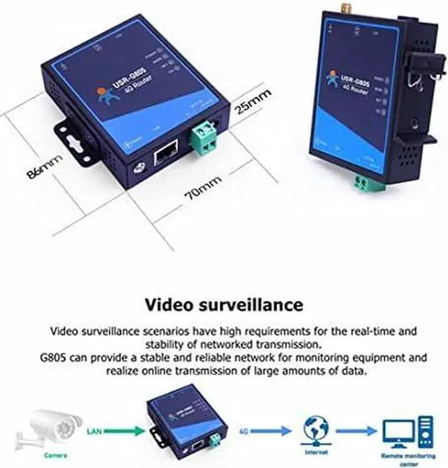 Alt view image 5 of 7 - USR-G805 4G VPN Router Mini Industrial LTE Modem 4G Cellular Router RJ45 Connector 10/100 Mbps Ethernet Port with 1 LAN Port Sim Card Slot Support 4G/3G/2G Network Firmware Update