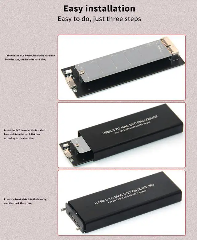 Alt view image 5 of 7 - USB C 3.0 to 12+16Pin SSD Enclosure Compatible with Apple MacBook Air pro Retina 2013 2014 2015 2016 SSD A1493 A1502 (Black)