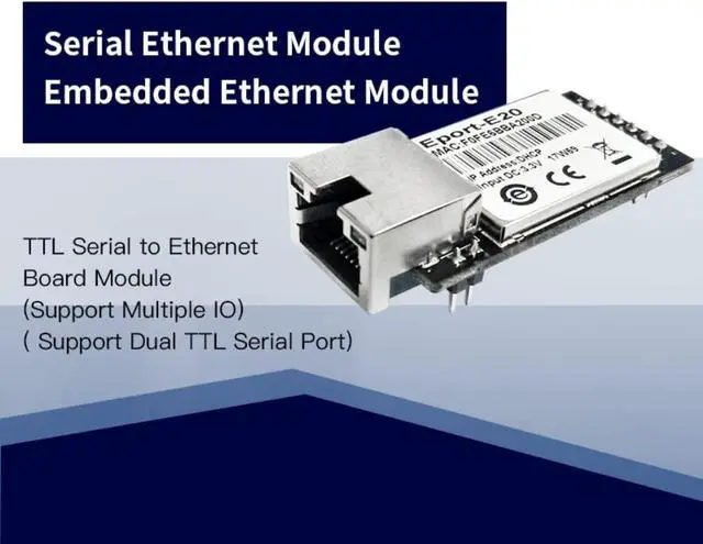 Alt view image 2 of 7 - 5/10PCS Eport-E20 Network Server Port FreeRTOS TTL Serial to Ethernet Embedded Module DHCP 3.3V DHCP TCP IP Telnet Converter MCU (1pcs)