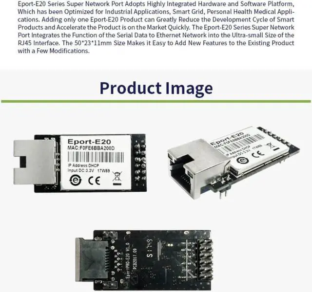 Alt view image 4 of 7 - 5/10PCS Eport-E20 Network Server Port FreeRTOS TTL Serial to Ethernet Embedded Module DHCP 3.3V DHCP TCP IP Telnet Converter MCU (1pcs)