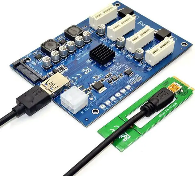 Alt view image 3 of 4 - M.2 M Key/PCI-E X1 to 4 PCI-E X16 Expansion Card 1 to 4 Port PCI Express Switch Multiplier HUB 6pin Sata USB Riser Card for BTC Miner Ethereum Mining ETH (M.2 M Key Port)