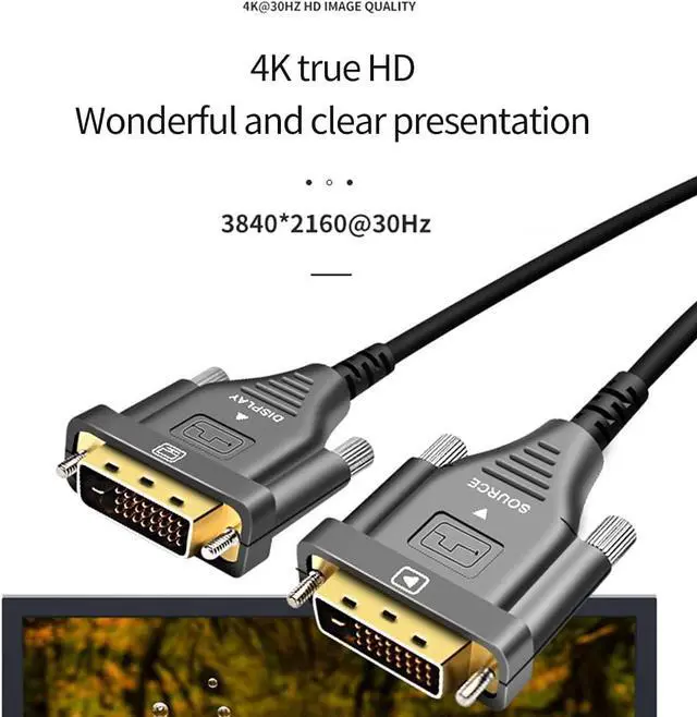 Alt view image 6 of 7 - Optical Fiber DVI to DVI Cable 2.0 18Gbps Dual Link Male to Male Digital Video Cable Gold Plated 4K 30Hz 250mW Support 3840x2160 for Gaming, DVD, Laptop,PS4, HDTV and Projector (20M)