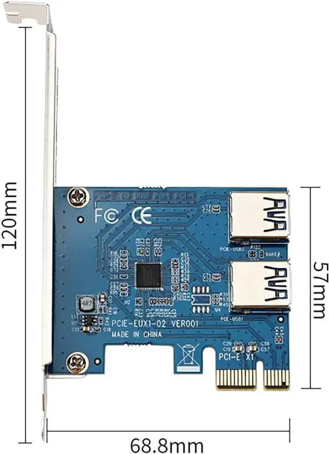 Alt view image 5 of 6 - PCIe 1 to 2 PCI Express 1X Riser Card 2 in 1 PCI-E Expansion Card 2 Ports USB3.0 Adapter for Bitcoin Mining Device Rabbet Ethereum Mining ETH