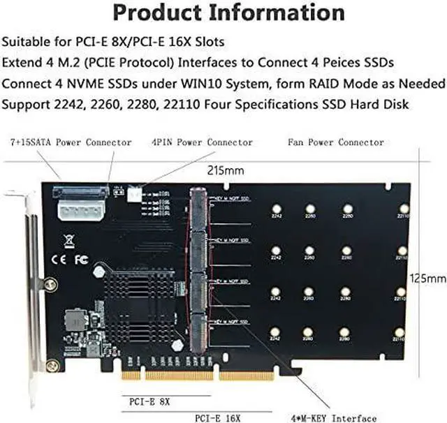 Alt view image 5 of 7 - M.2 NVMe PCI-E Adapter Card LM313 PCI-E 8X/16X to 4X M.2 NVMe(PCIe Protocol) Riser Card for NVME 2242 2260 2280 22110 SSD