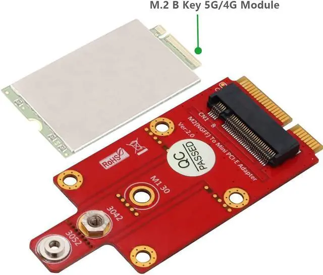 Alt view image 4 of 6 - M.2 NGFF Key B to Mini PCI-E Adapter Card with Screw Kit for 3G / 4G / 5G Module Support 3042/3052 Type M2 Key B Card Dimension