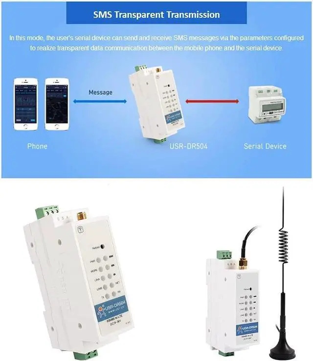 Alt view image 4 of 7 - USR-DR504-G Din Rail RS485 Industrial Cellular Modem DC9-36V Global Bands Supports Modbus RTU to TCP RS485 to 4G LTE Router with Sim Card Slot (No Power Supply)