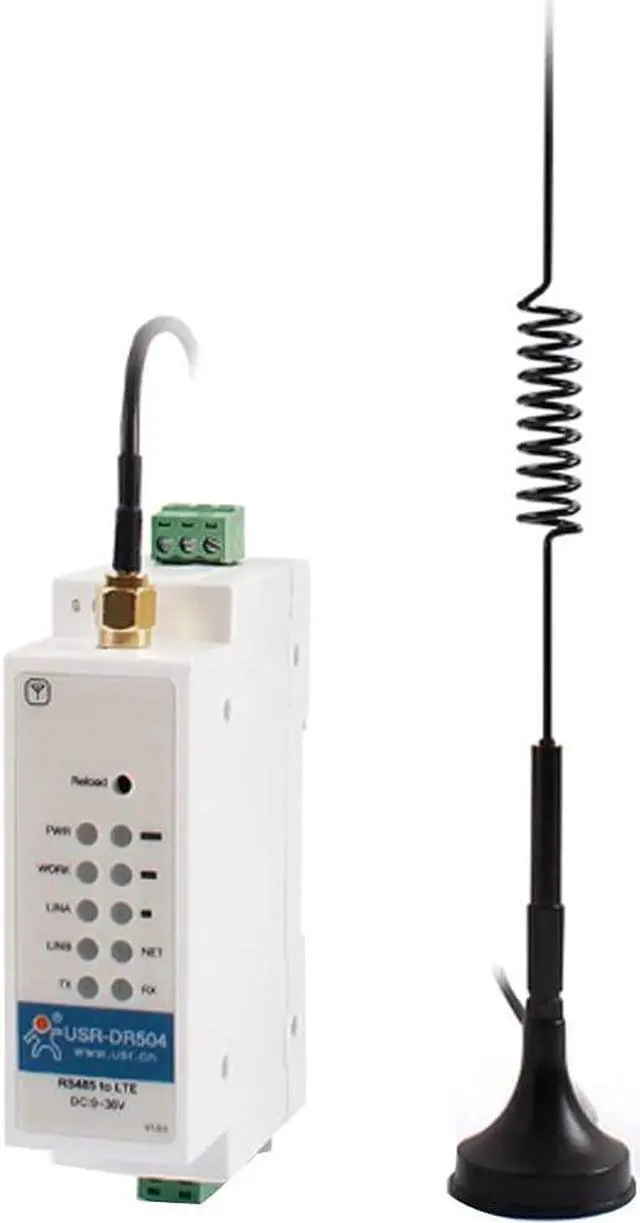 Main image of PUSR USR-DR504-G Din Rail RS485 Industrial Cellular Modem DC9-36V Global Bands Supports Modbus RTU to TCP RS485 to 4G LTE Router with Sim Card Slot (with Adapter)