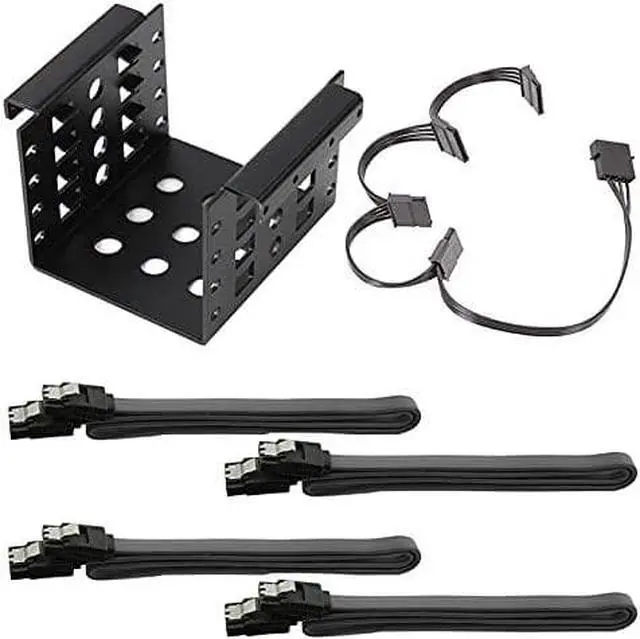Main image of 4-Bay 2.5 Inch to 3.5 Inch Hard Drive Caddy Internal Mounting Adapter Bracket Floppy Drive Aluminum Alloy Mobile Holder (Black w SATA Cable)
