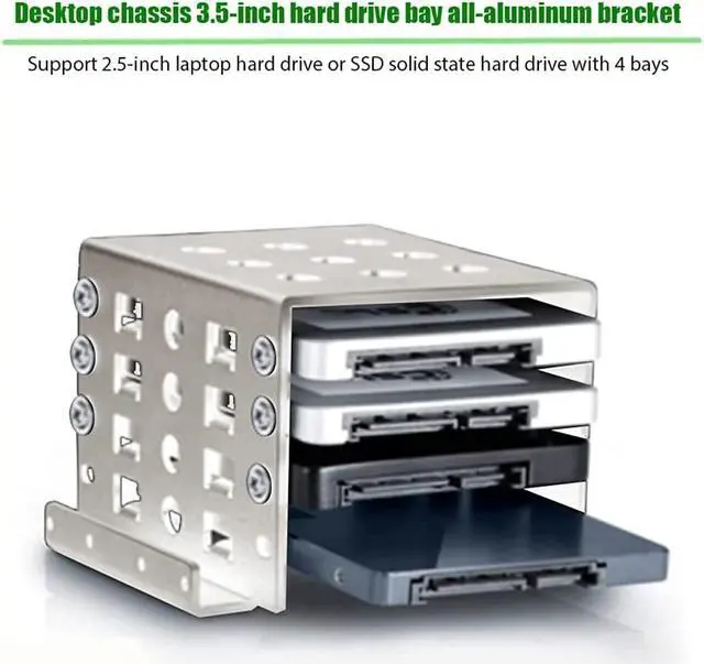 Alt view image 2 of 5 - 4-Bay 2.5 Inch to 3.5 Inch Hard Drive Caddy Internal Mounting Adapter Bracket Floppy Drive Aluminum Alloy Mobile Holder (Silver Bracket)