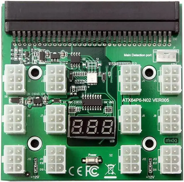 Main image of PCI-E 64Pin to 12x 6Pin 12V Power Supply Breakout Board Adapter Converter for Ethereum BTC Antminer Miner Mining HP Server PSU GPU
