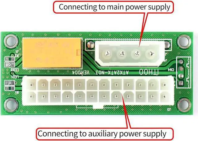 Alt view image 2 of 5 - 2-Pack Add2psu ATX 24 Pin to Molex 4Pin Connector for 2 PSU Adapter Power Supply Sync Starter Extender Cable Card for BTC Miner Machine