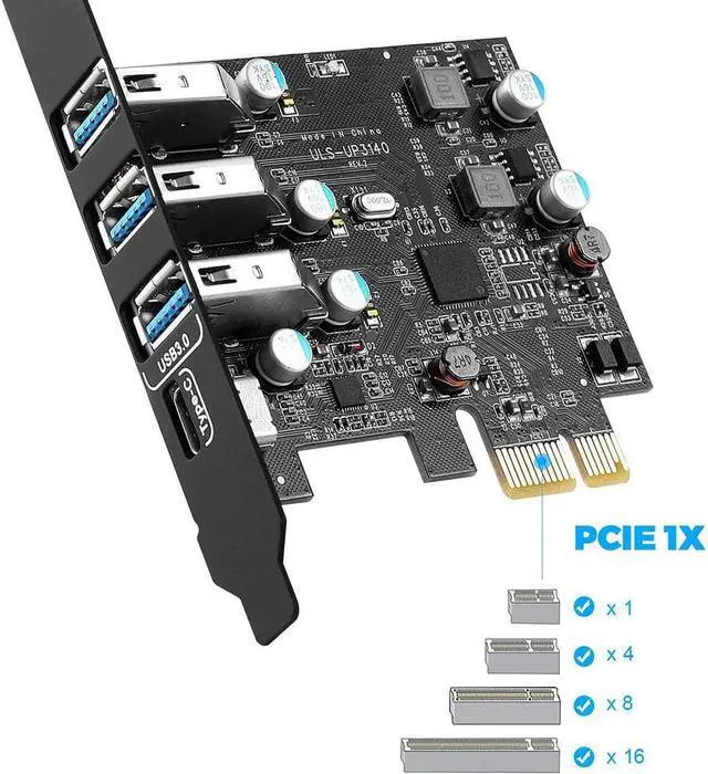 Alt view image 2 of 7 - PCI-E to USB 3.0 Type A+Type C Expansion Card FL110 Chipset 5Gbps for Desktop PC Host Card Support Linus, Windows 10/8/7/XP and MAC OS 10.8.2 Above (1X USB-C + 3X USB-A+Low-Profile Bracket)