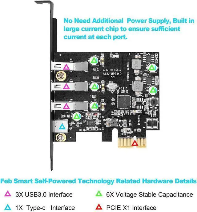 Alt view image 3 of 7 - PCI-E to USB 3.0 Type A+Type C Expansion Card FL110 Chipset 5Gbps for Desktop PC Host Card Support Linus, Windows 10/8/7/XP and MAC OS 10.8.2 Above (1X USB-C + 3X USB-A+Low-Profile Bracket)