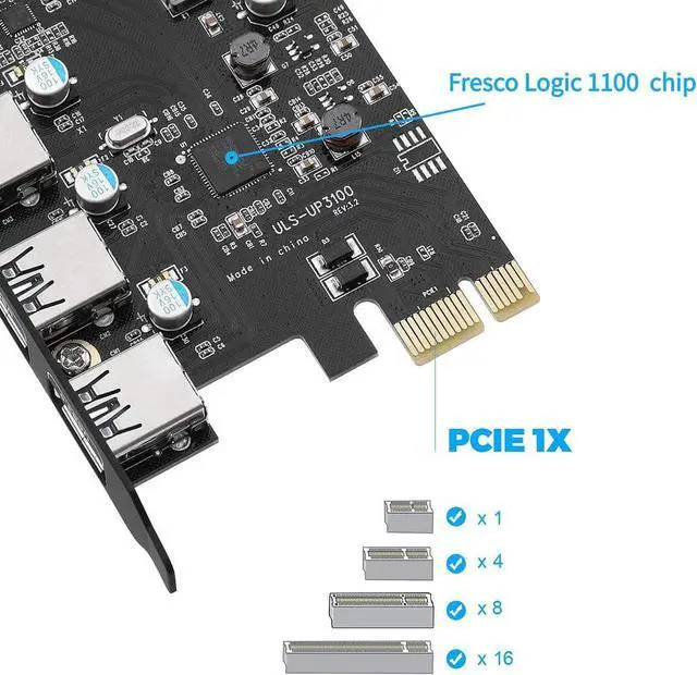 Alt view image 2 of 7 - PCI-E to USB 3.0 Type A+Type C Expansion Card FL110 Chipset 5Gbps for Desktop PC Host Card Support Linus, Windows 10/8/7/XP and MAC OS 10.8.2 Above (1X USB-C + 3X USB-A)