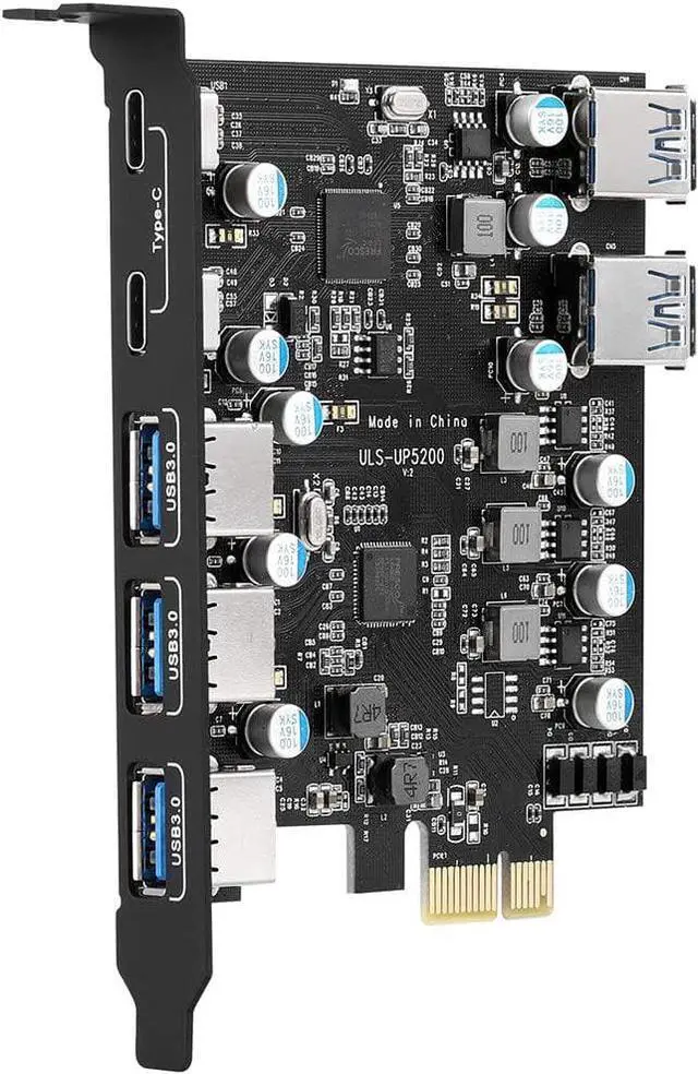 Main image of PCI-E to USB 3.0 Type A+Type C Expansion Card FL110 Chipset 5Gbps for Desktop PC Host Card Support Linus, Windows 10/8/7/XP and MAC OS 10.8.2 Above (2X USB-C + 5X USB-A)